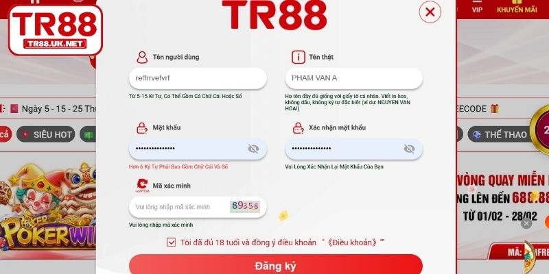 Các lỗi thường gặp khi bạn đăng ký tài khoản TR88