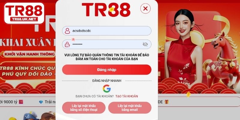 Đăng nhập TR88 trên website