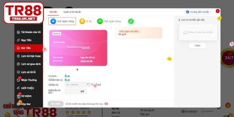 Hướng dẫn rút tiền TR88 siêu đơn giản, dễ dàng
